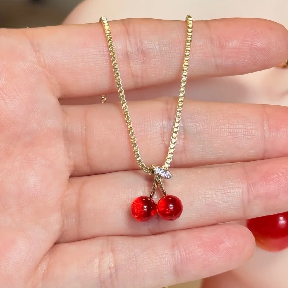 Elegant Gold Cherry Pendant Necklace